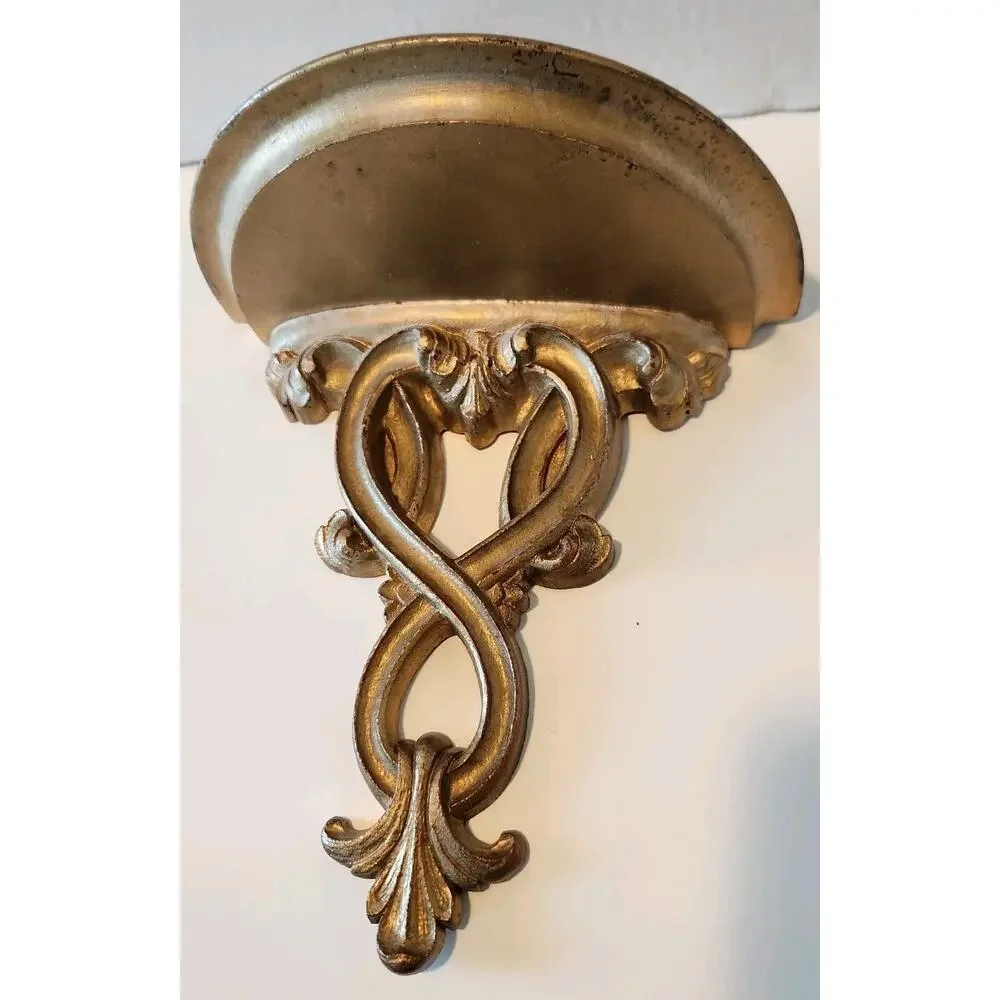 2 Vintage Hollywood Regency 60s Ornate Gold Gilded Weathered Wall Shelf Shelves